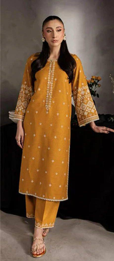 Mustard Yellow Embroidered 2-Piece Suit