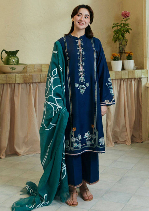 Navy Blue Embroidered 3-Piece Lawn Suit