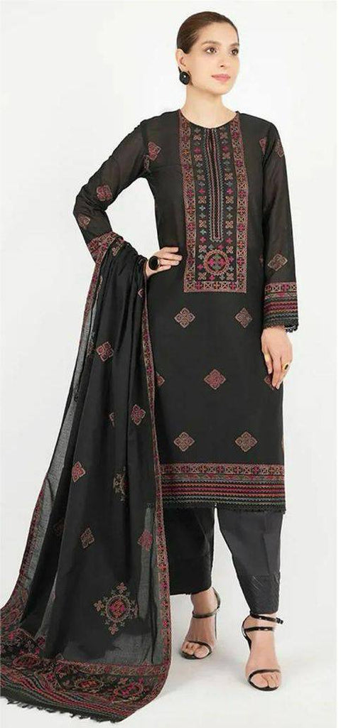 Black Embroidered 3-Piece Dhanak Suit