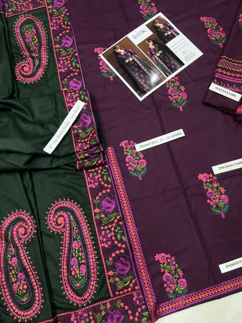 3 PIECE EMBROIDERED UNSTITCHED WINTER DHANAK COLLECTION