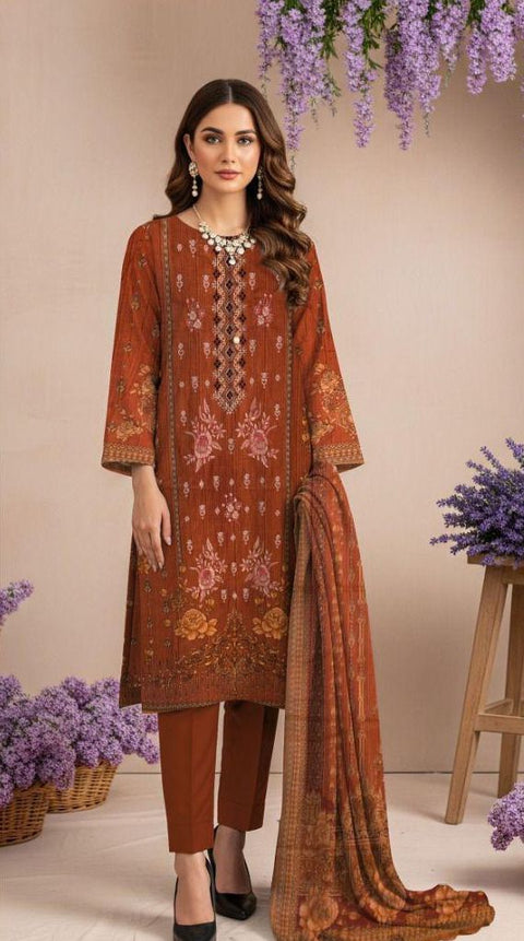 3 PIECE UNSTITCHED PRINTED EMBROIDERED KHADDAR WINTER COLLECTION