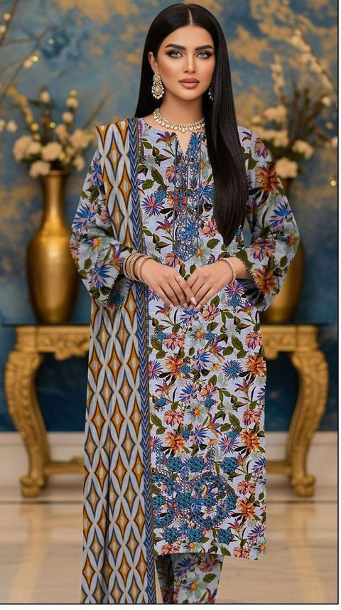 3 PIECE UNSTITCHED PRINTED EMBROIDERED KHADDAR COLLECTION